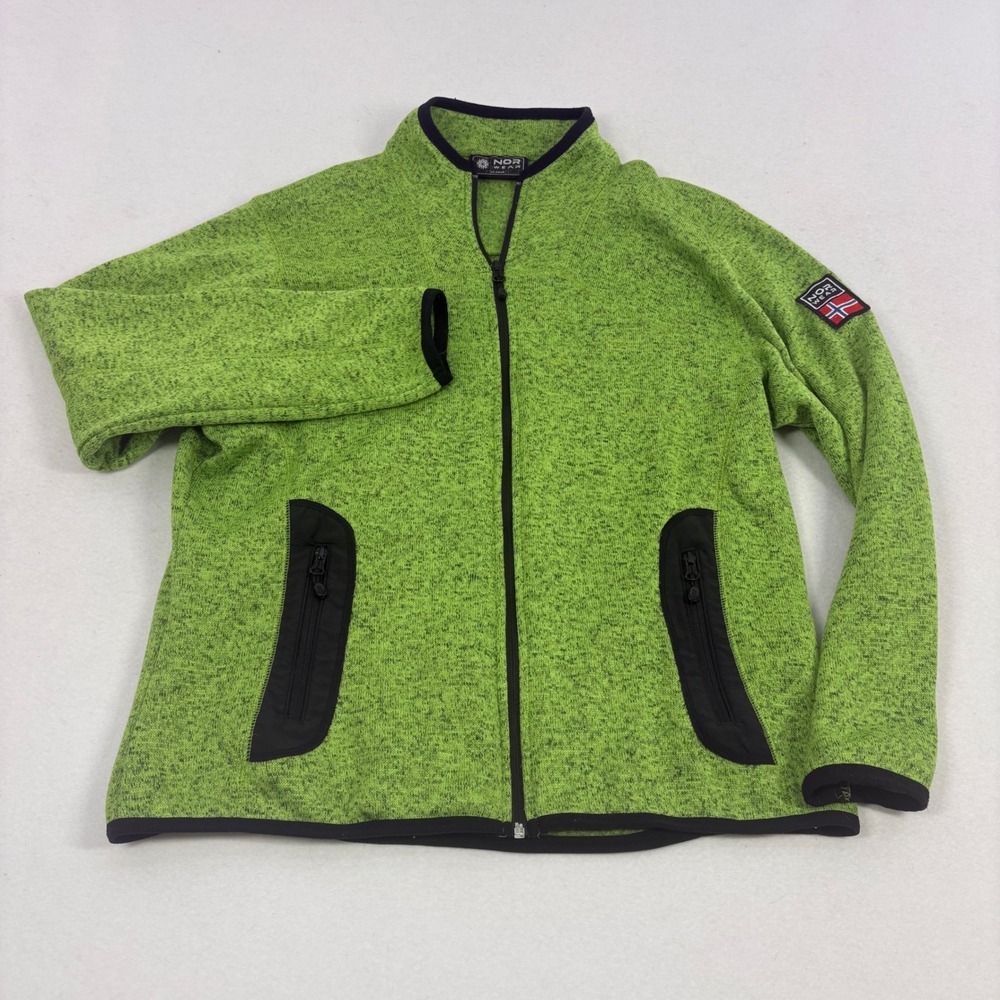 Norwear Fleece Jacket Womens XL Green Norway Flag Full Zip Outdoor Hiking Layer